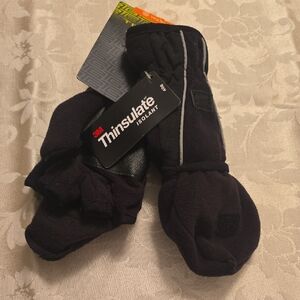 TEK GEAR BRAND BOY'S BLACK HYBRID FLEECE WINTER GLOVES/MITTENS SIZE 8-20